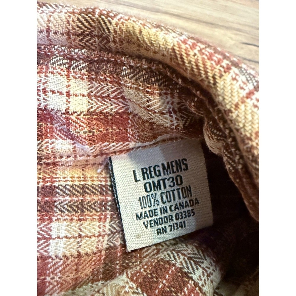 Vintage 90's LL Bean Large Cotton Brown Plaid Flannel Button Up Made In Canada - Picture 2 of 5